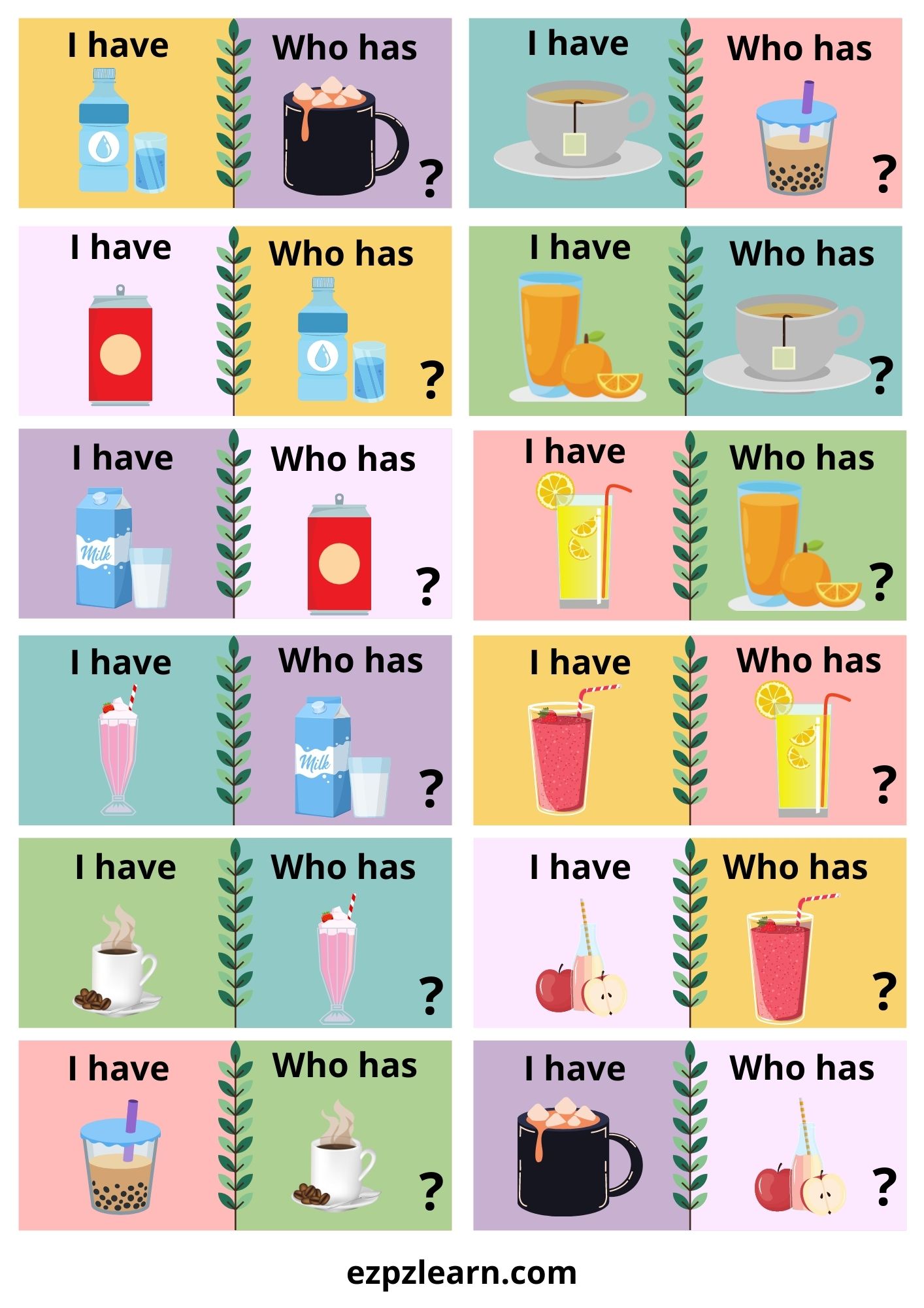 Drinks I have Who has Game